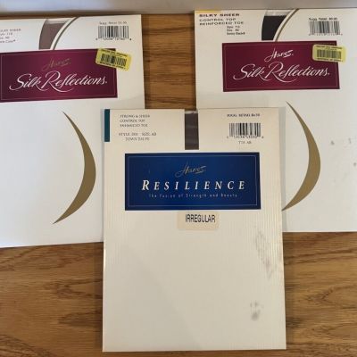 2 Pair HANES SILK REFLECTIONS + 1 RESILIENCE Control Top Pantyhose Sz AB 3 Color